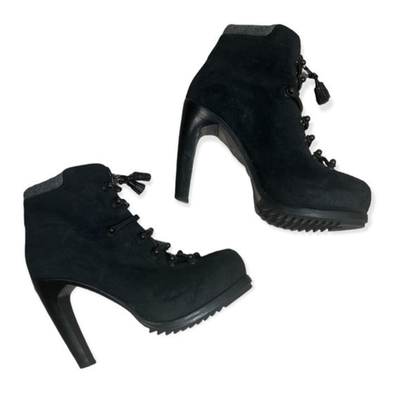 Rag & Bone Black suede lace up high heel platform mallory boots size 8 - Picture 7 of 17